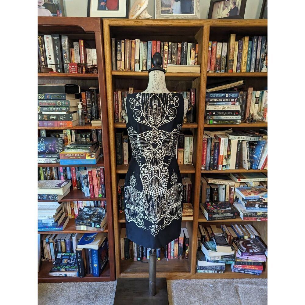 David Meister body con shift dress sz 4 nwot cotton blend knee length printed - Picture 2 of 8